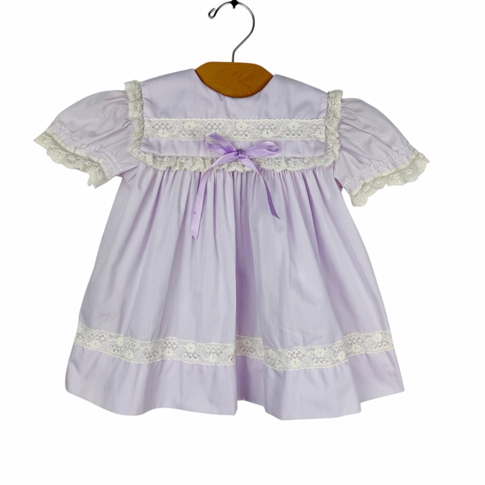 Vintage Bryan Heirloom Dress Lilac Light Purple Lace Trim Size 24 Months